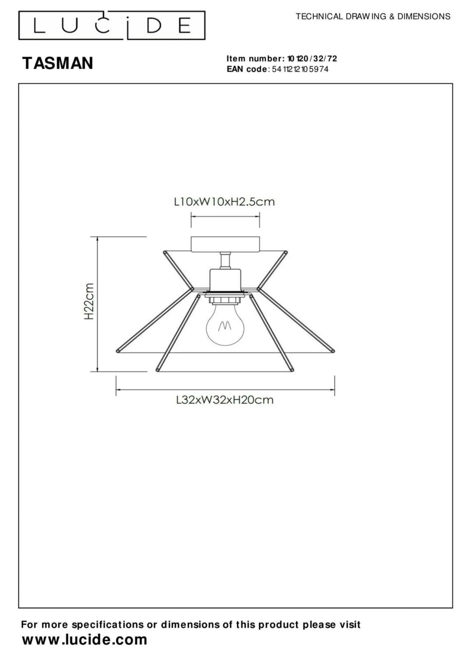 Outlet LUCiDE Deckenleuchte TASMAN