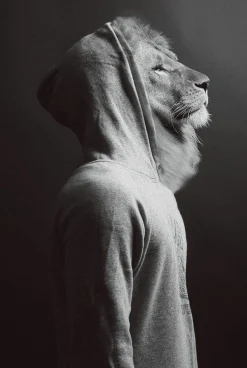 Sonstige Glasbild LÖWE IM HOODIE